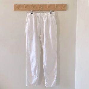 White Cotton Pants Elastic Waist Pockets